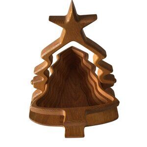 Handcrafted Wooden Christmas Tree Nested Bowls - Vintage Holiday Decor